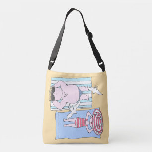 Funny Sunbathing Couple Cartoon Seaside Art Crossbody Bag