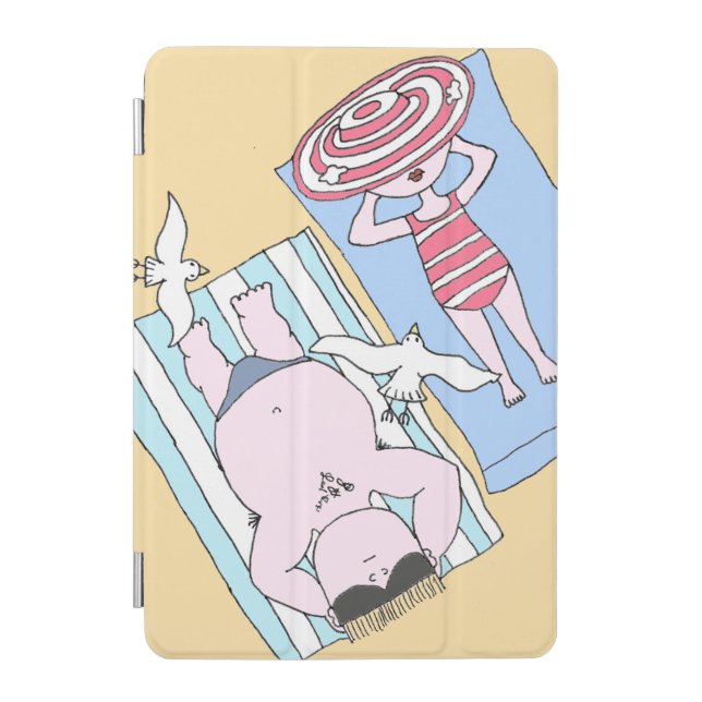 Funny Sunbathing Couple Cartoon Seaside Art iPad Mini Cover (Front)