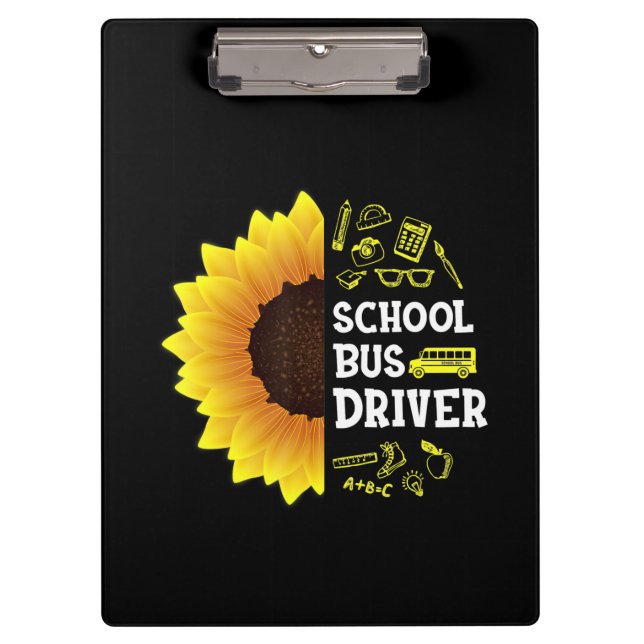funny sunflower school bus driver back to school clipboard (Front)