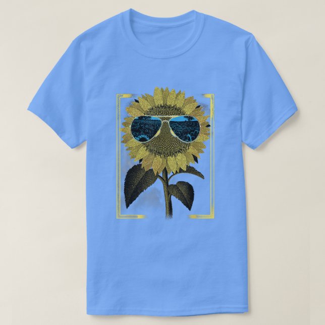 Funny Sunflower Wearing Sunglass Cool Graphic  T-Shirt (Design Front)