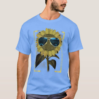Funny Sunflower Wearing Sunglass Cool Graphic T-Shirt