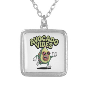 Funny Sunglasses Avocado Silver Plated Necklace