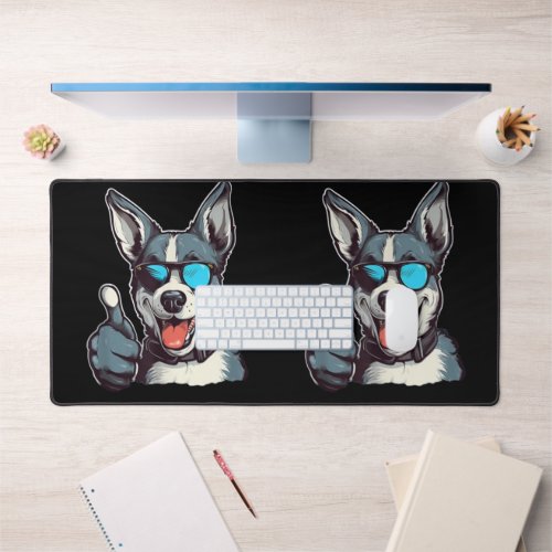 Funny sunglasses dog with thumbs up desk mat