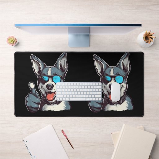 Funny sunglasses dog with thumbs up desk mat