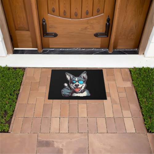 Funny sunglasses dog with thumbs up doormat
