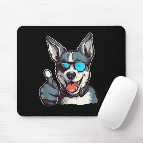 Funny sunglasses dog with thumbs up mouse pad