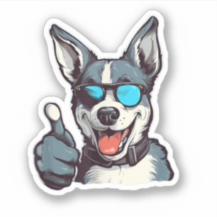 Funny sunglasses dog with thumbs up sticker
