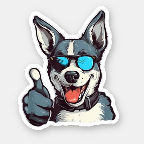 Funny sunglasses dog with thumbs up sticker