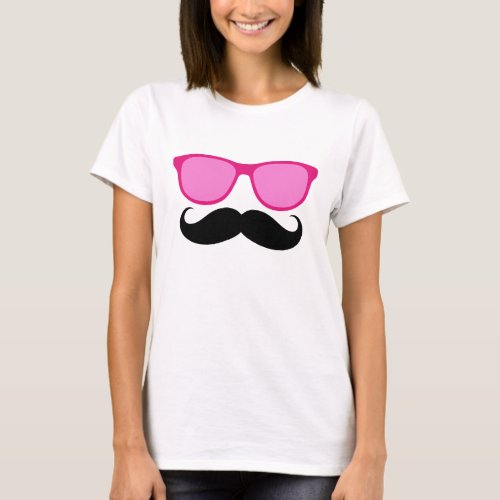 Funny Sunglasses Mustache Ladies T_Shirt