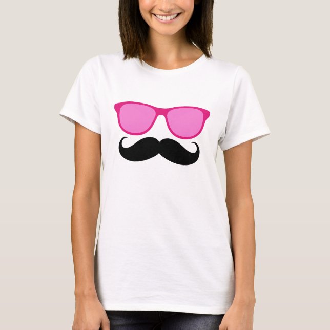 Funny Sunglasses Mustache Ladies T-Shirt (Front)