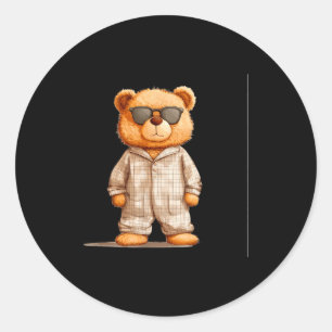 Funny Sungles Teddy Bear In Pajama Costume Design Classic Round Sticker
