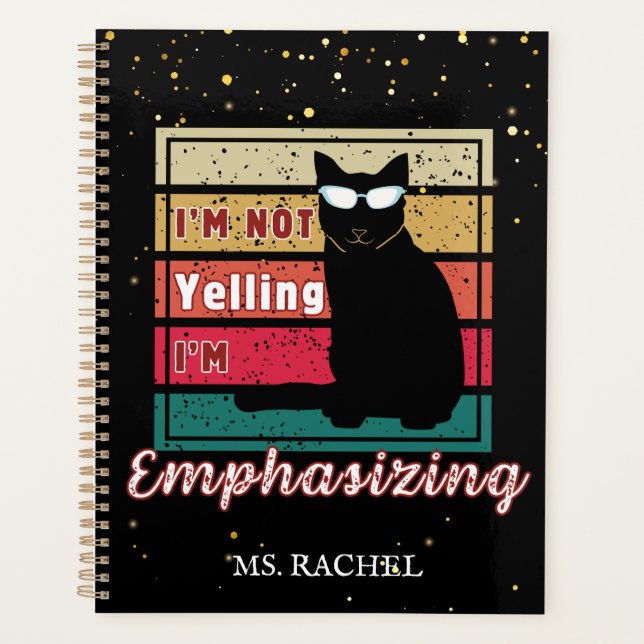 Funny Sunset Grid Cat Lover Teacher Planner (Front)