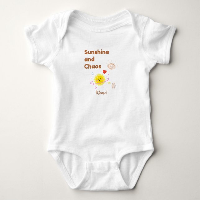 Funny "Sunshine and Chaos" Baby T-Shirt - Cute Kaw Baby Bodysuit (Front)