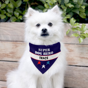 Funny Super Dog Hero Red White Blue Stars Name Pet Bandana Collar