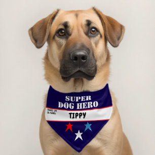 Funny Super Dog Hero Red White Blue Stars Name Pet Pet Bandana Collar