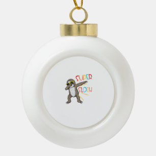 Funny Super Sloth Superhero Dabbing Dance Move Dab Ceramic Ball Christmas Ornament