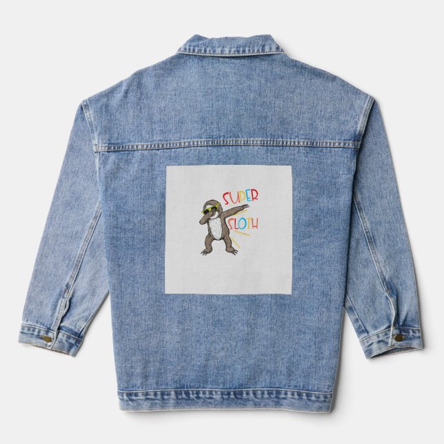 Funny Super Sloth Superhero Dabbing Dance Move Dab Denim Jacket (Back)