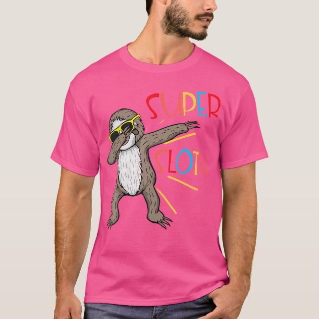 Funny Super Sloth Superhero Dabbing Dance Move Dab T-Shirt (Front)