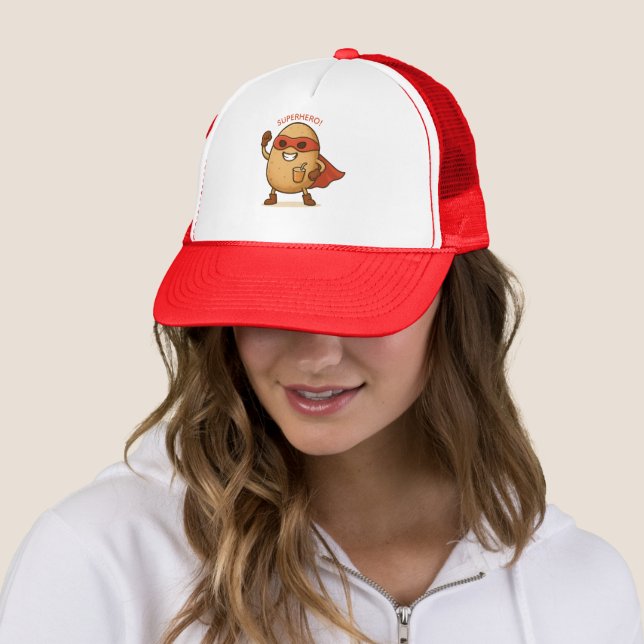 Funny Superhero Potato Cartoon Foam Trucker hat (In Situ)
