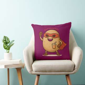 Funny Superhero Potato Cartoon Graphic Throw Pillo Pillow