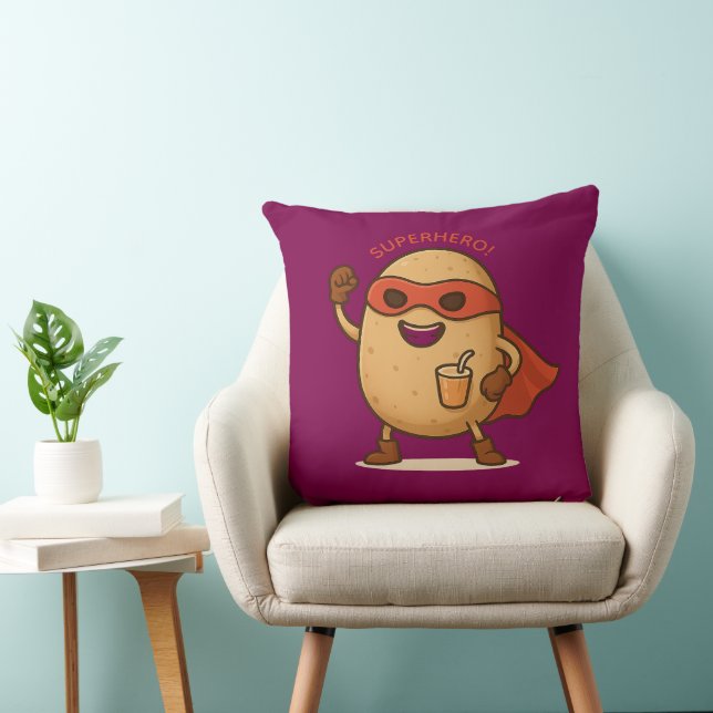 Funny Superhero Potato Cartoon Graphic Throw Pillo Pillow (Chair)
