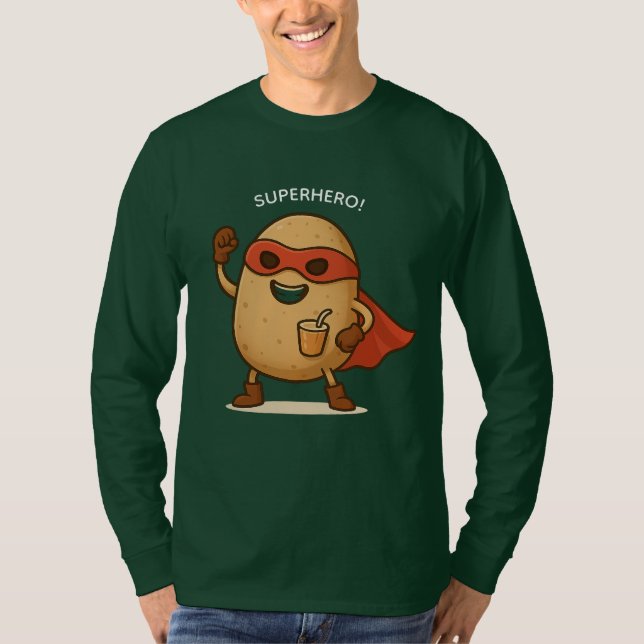 Funny Superhero Potato Cartoon Long Sleeve T-Shirt (Front)