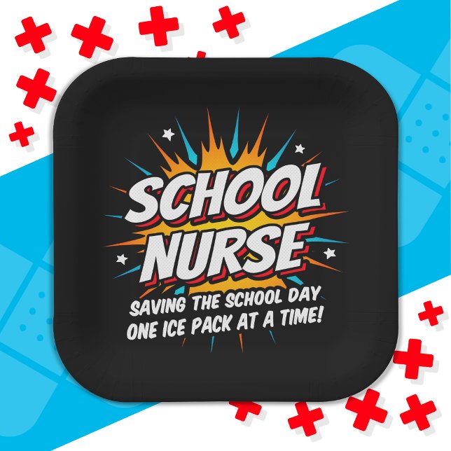 Funny Superhero School Nurse Appreciation Paper Plates (Creator Uploaded)