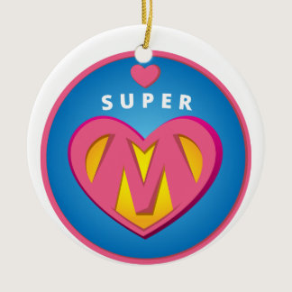 Funny Superhero Superwoman Mom emblem Ceramic Ornament