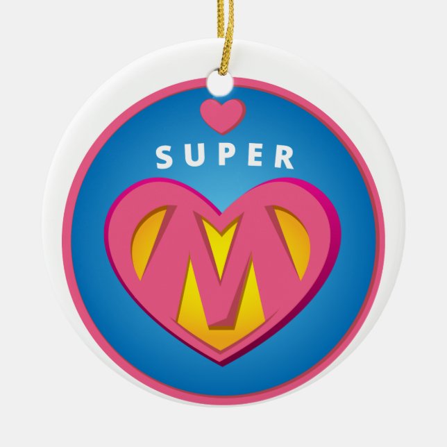 Funny Superhero Superwoman Mom emblem Ceramic Ornament (Front)