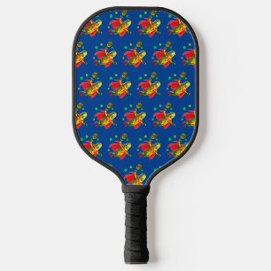 Funny SuperPickleman on Dark Blue Background Pickleball Paddle