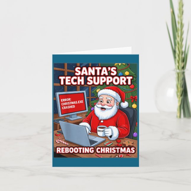 Funny Support Santa Tech Rebooting s Card (Front)