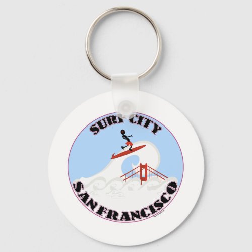 Funny Surf City San Francisco Fog Cartoon Keychain