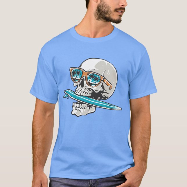 Funny Surfboard Bite Summer Surf Design T-Shirt (Front)