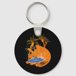 Funny Surfer Animal Cat Surfboard Ocean Sport Wave Keychain