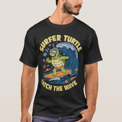 Funny Surfer Turtle Design T_Shirt