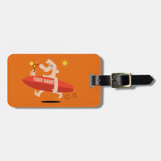 Funny Surfer with Cocktail custom luggage tag (Front Horizontal)