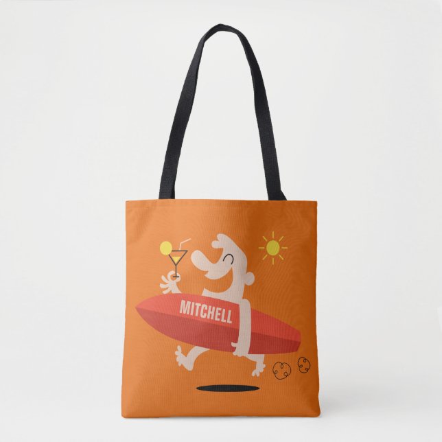 Funny Surfer with Cocktail custom name bags (Front)