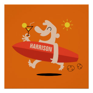 Funny Surfer with Cocktail custom name poster