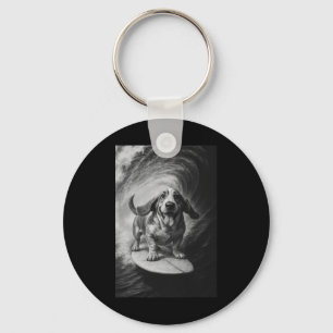 Funny Surfing Bet Hound Selfie On Surfboard Beach Keychain