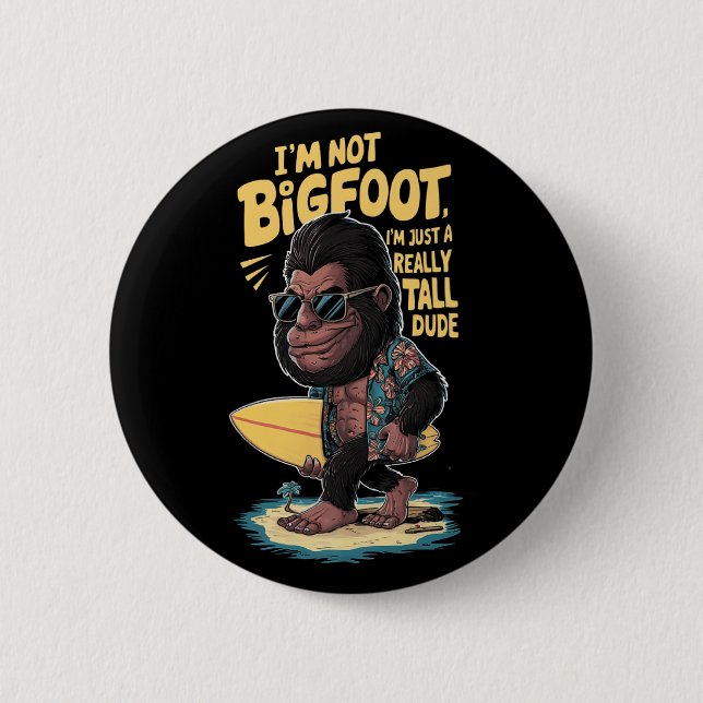 Funny Surfing Bigfoot Button (Front)