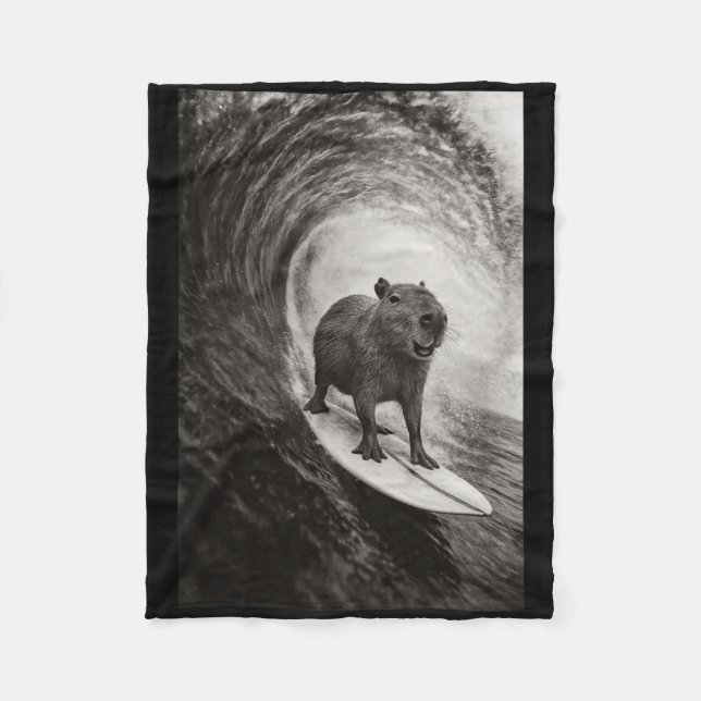 Funny Surfing Capyra Selfie On Surfboard Beach Ani Fleece Blanket (Front)
