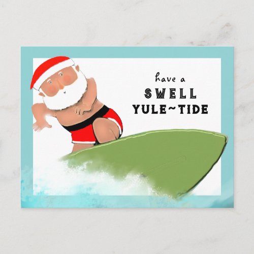 funny surfing Christmas Holiday Postcard