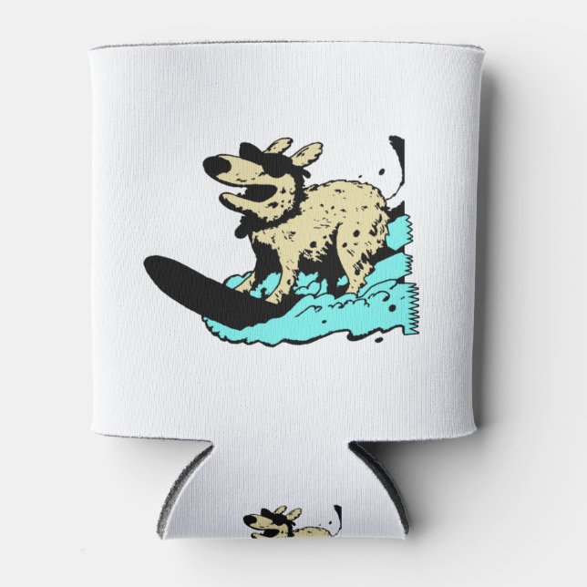 Funny surfing dog can cooler (Front)
