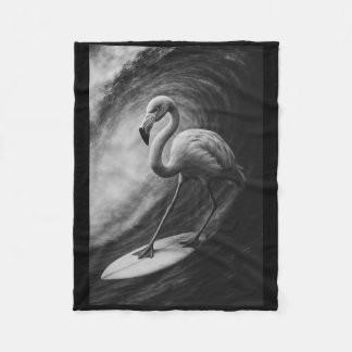 Funny Surfing Flamingo Bird Selfie On Surfboard Be Fleece Blanket