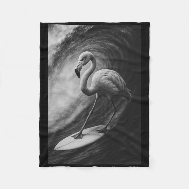 Funny Surfing Flamingo Bird Selfie On Surfboard Be Fleece Blanket (Front)