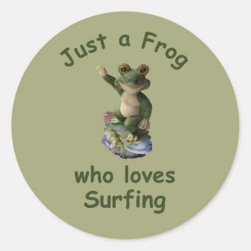 Funny surfing Kawai frog Classic Round Sticker