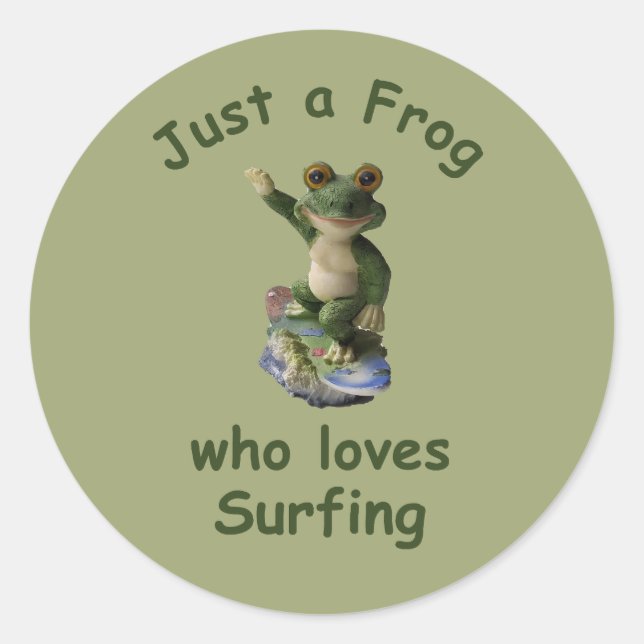 Funny surfing Kawai frog Classic Round Sticker (Front)