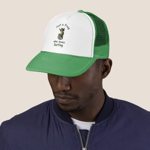 Funny surfing Kawai frog Trucker Hat