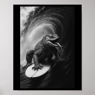 Funny Surfing Monitor Lizar Selfie Surfboard Repti Poster