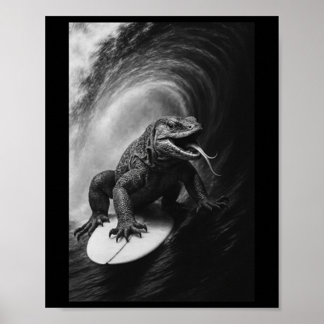 Funny Surfing Monitor Lizar Selfie Surfboard Repti Poster (Front)